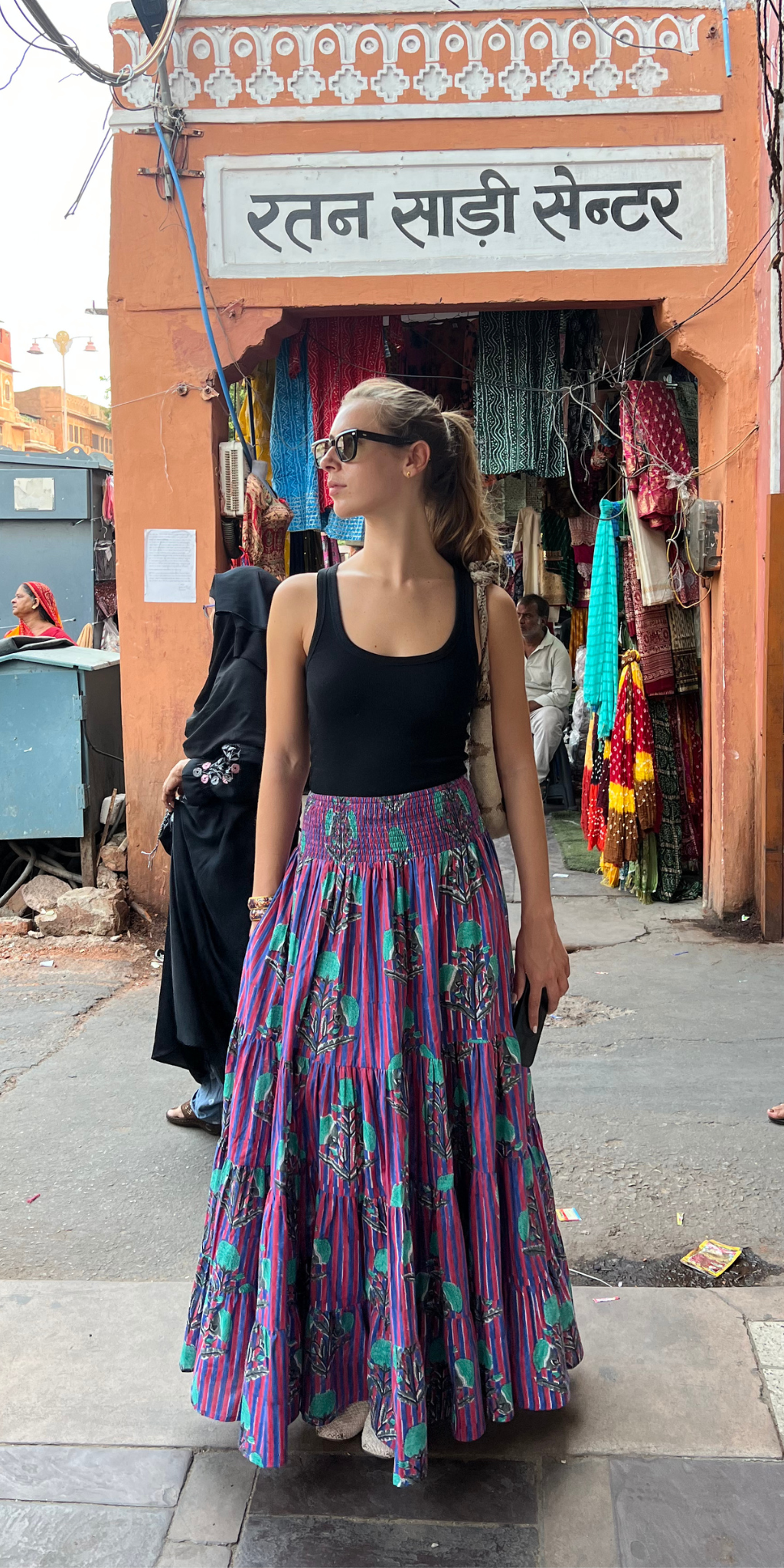 Long Stripped Marigold Tiered Skirt