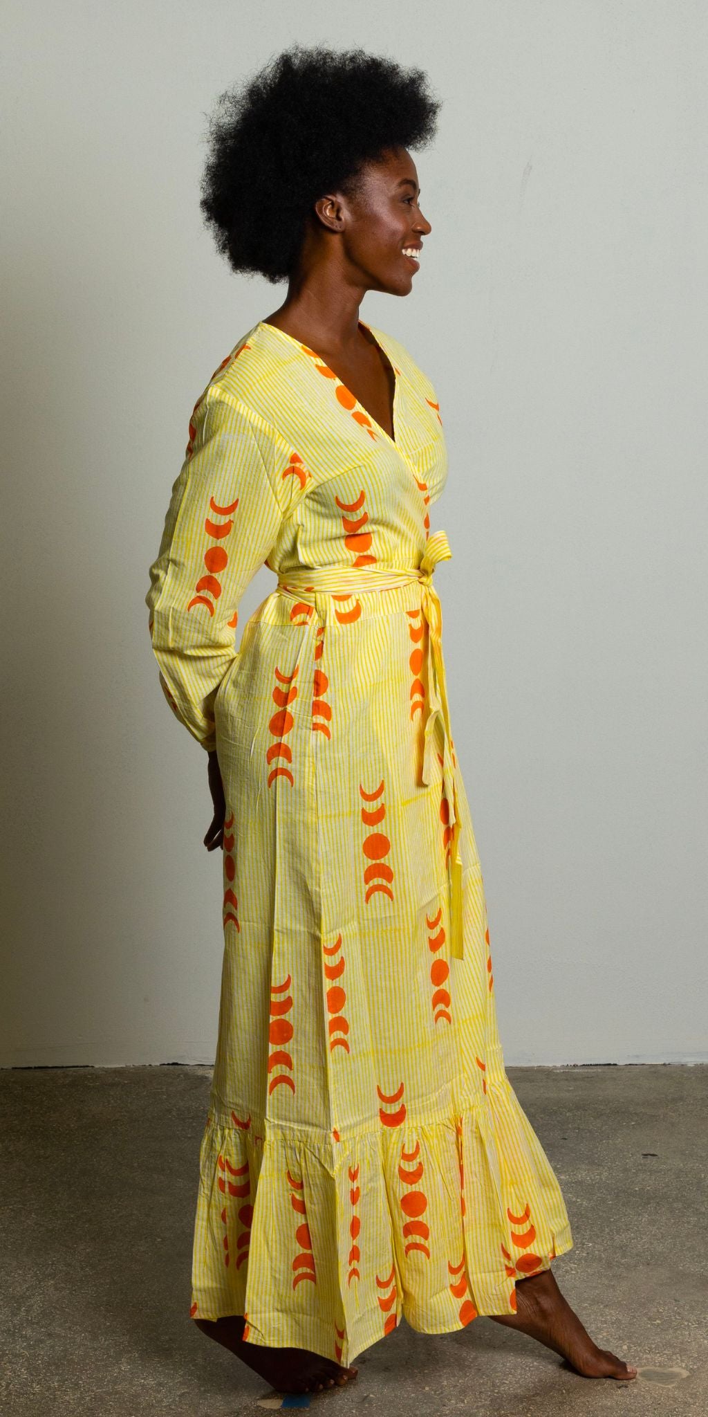 Orange Phases of the Moon Wrap Dress