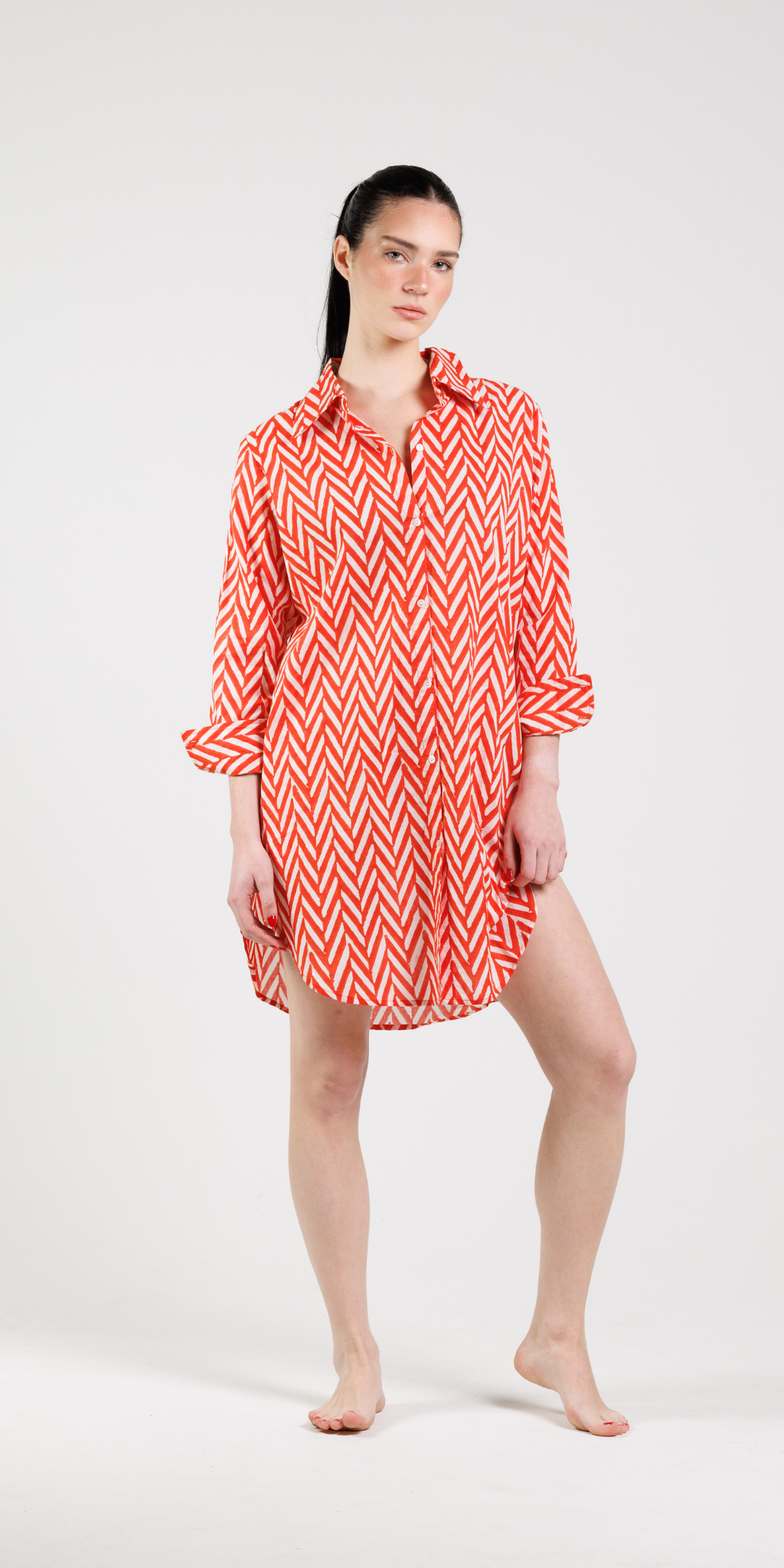 Brick Red Geo Button Down Shirt