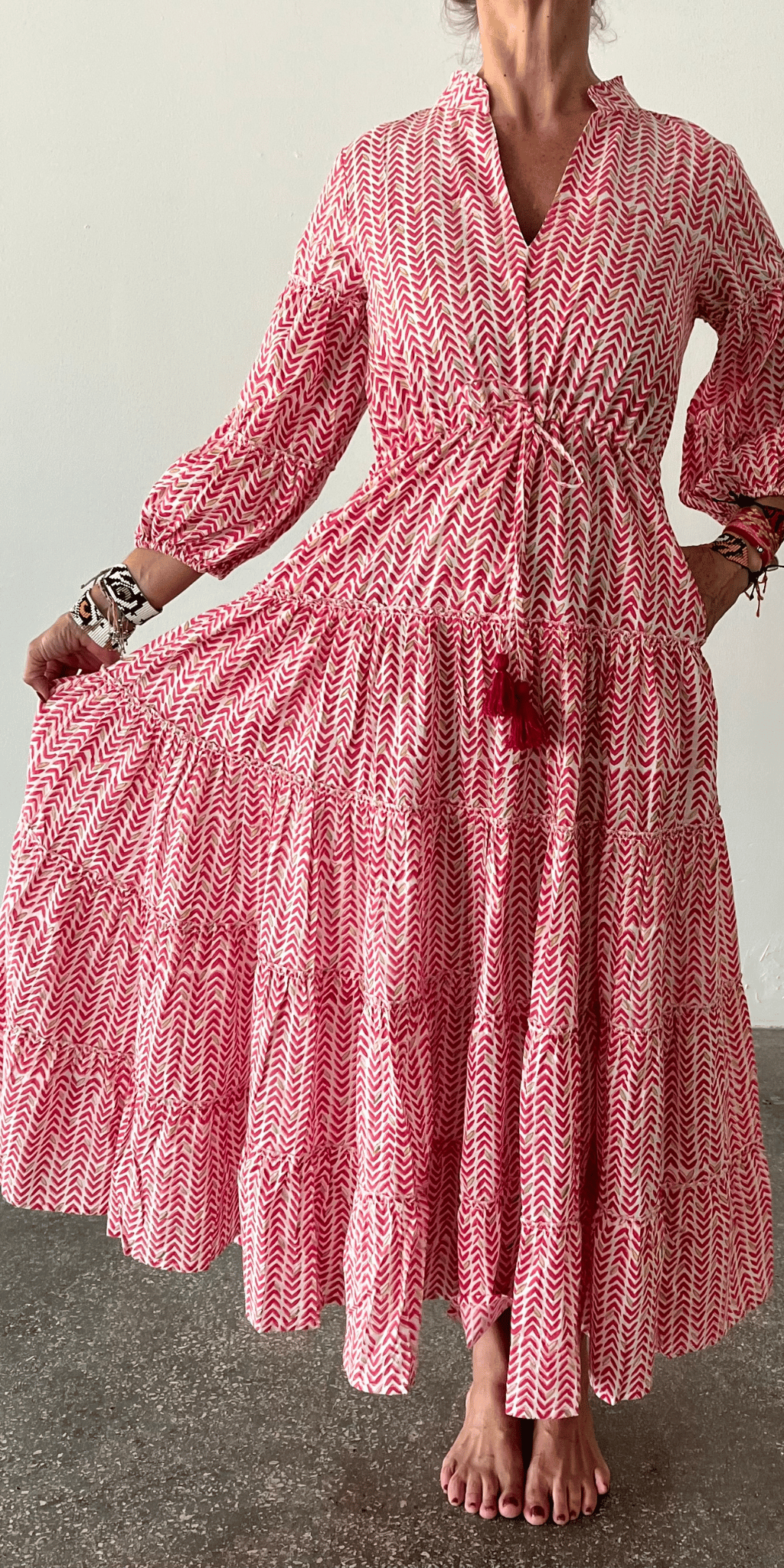 Kinetic Red Leaf Mao Dress