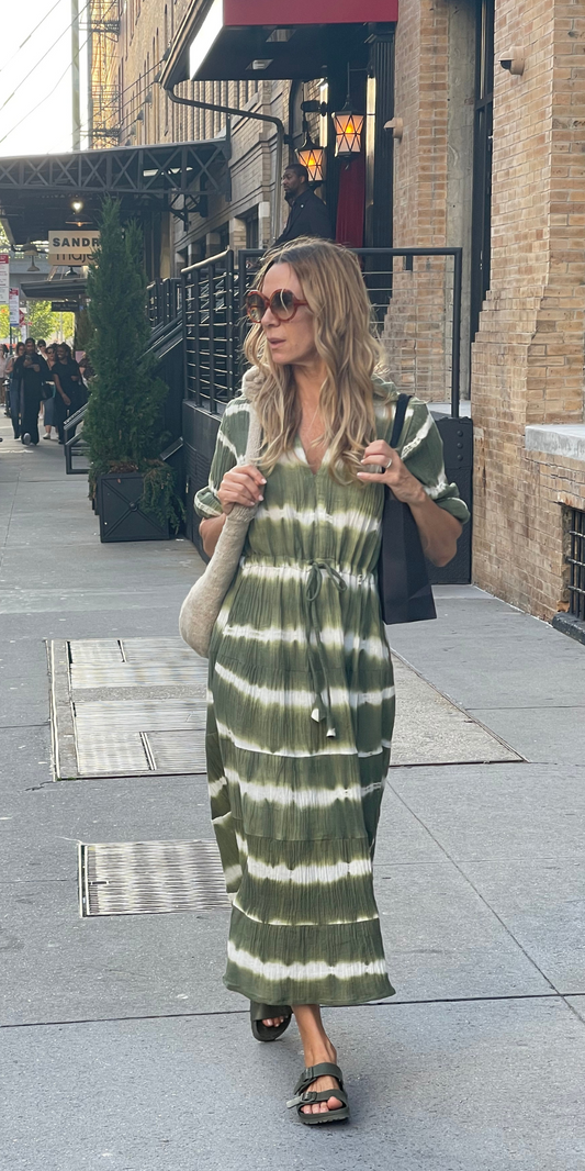 Green Shibori Long Shirt Dress