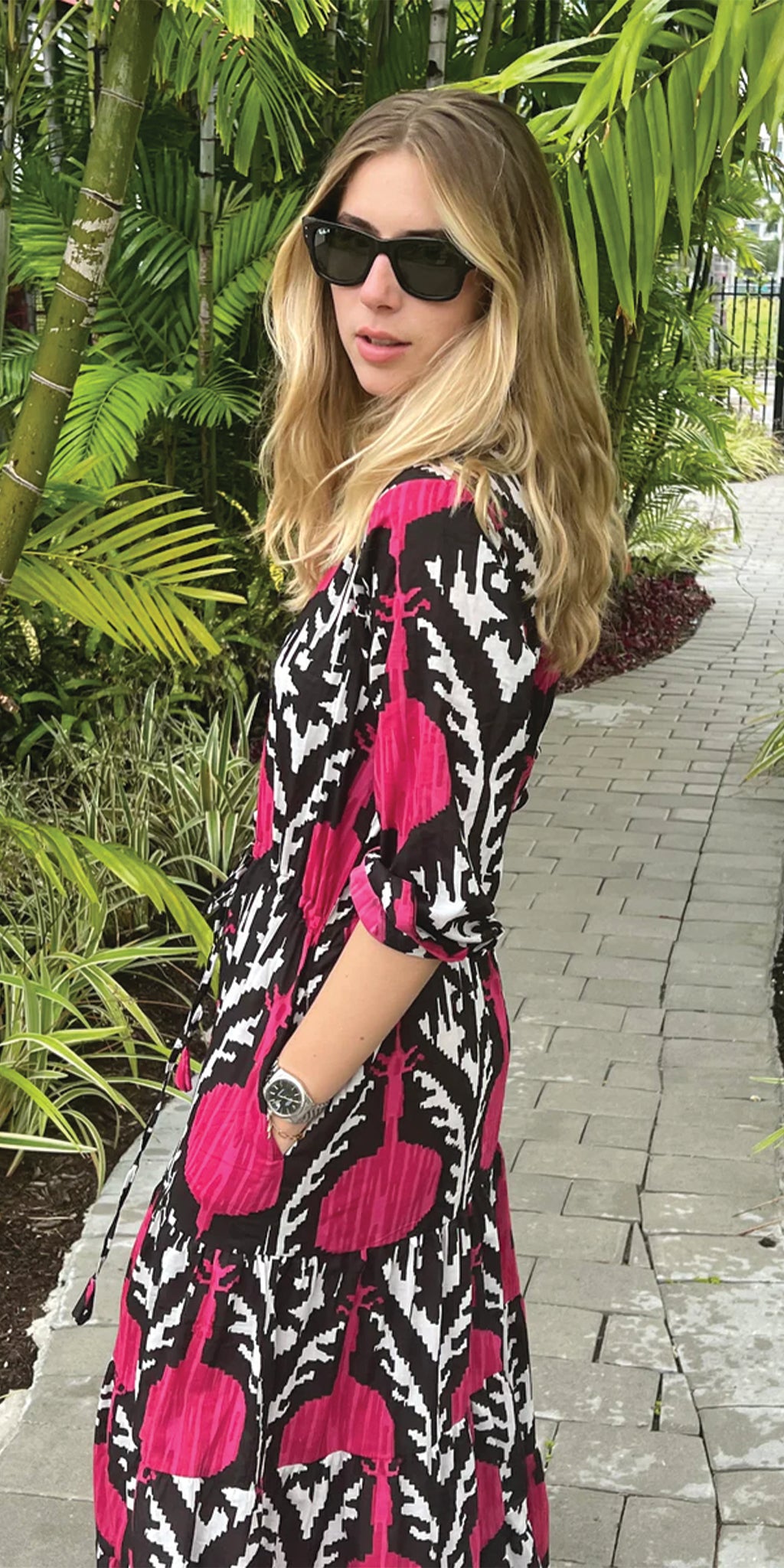 Magenta Ikat Shirt Dress