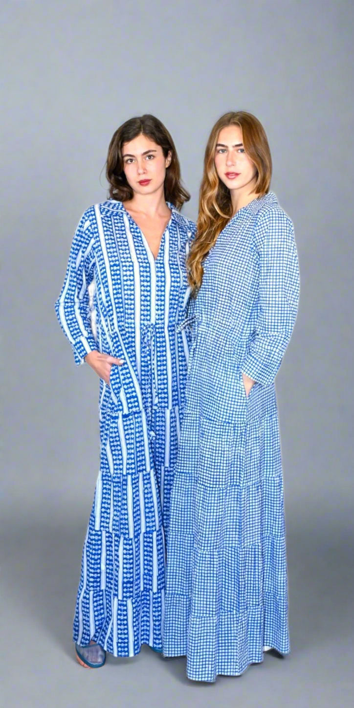 Coastal Gingham Long Shirt Dress