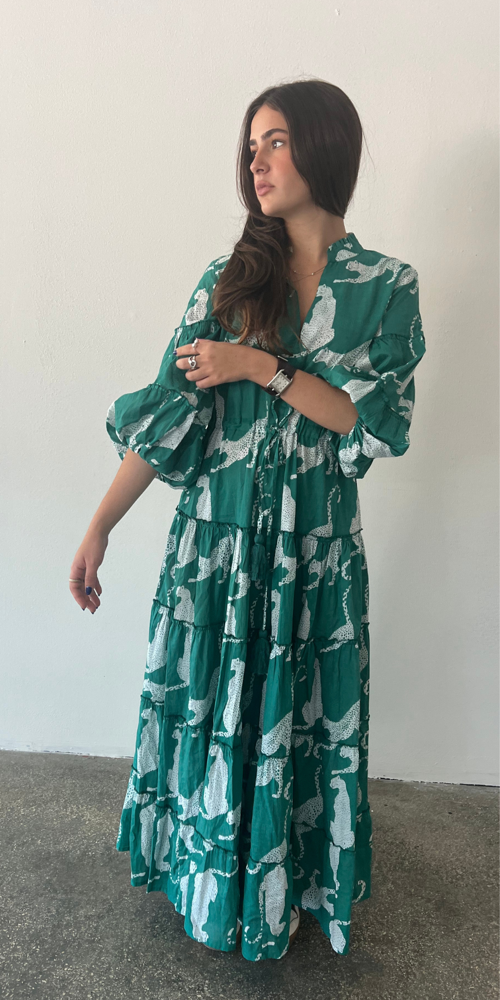 Green Panther Mao Dress