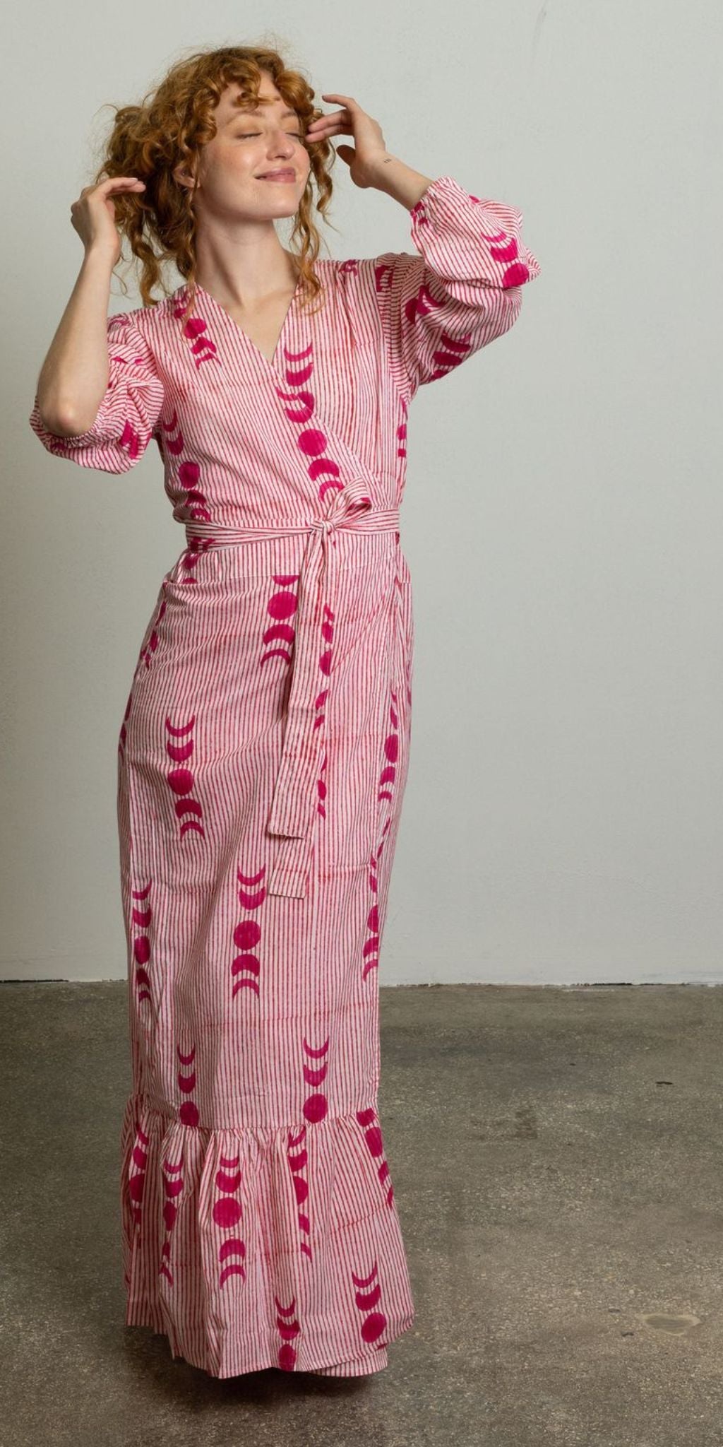 Pink Phases of the Moon Wrap Dress