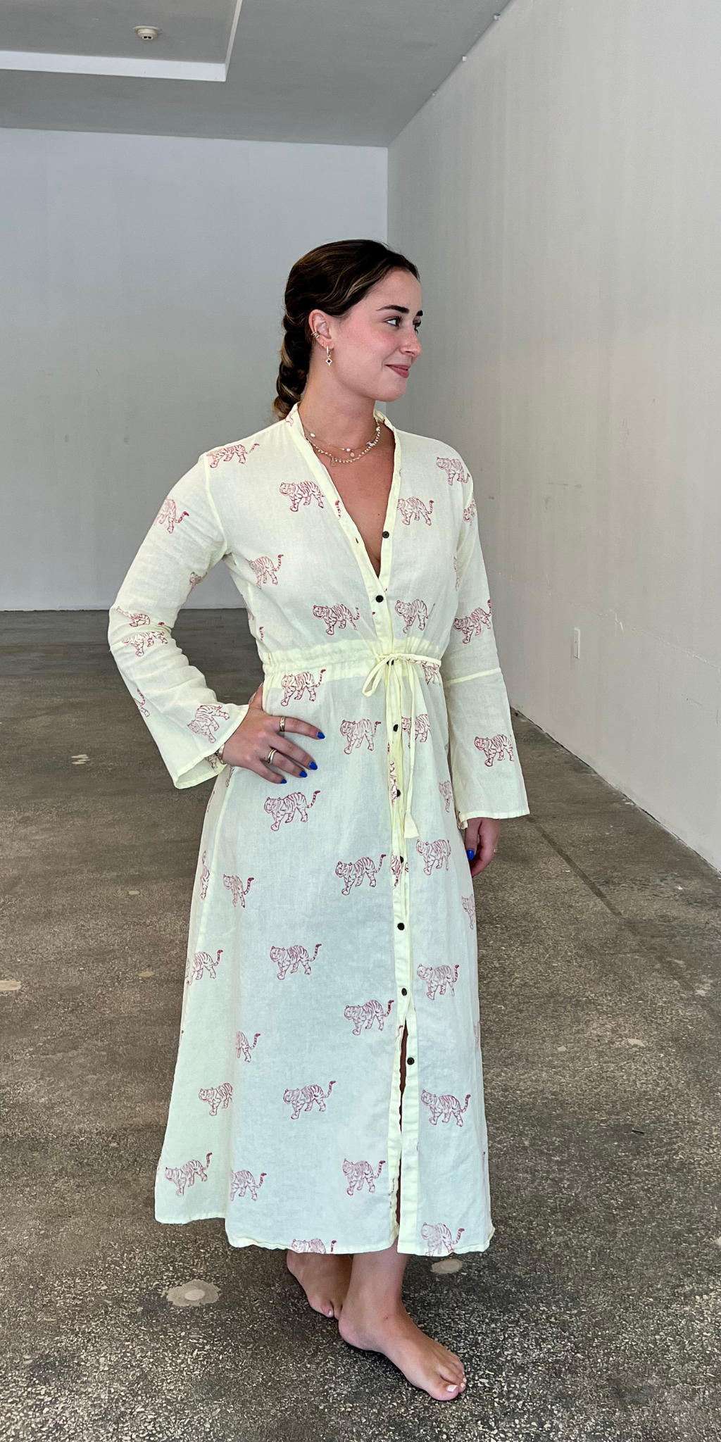 Yellow Tiger Button Down Dress