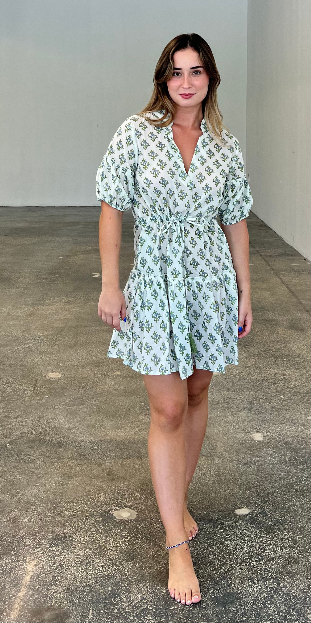 Blue Flower Short Mao Dress