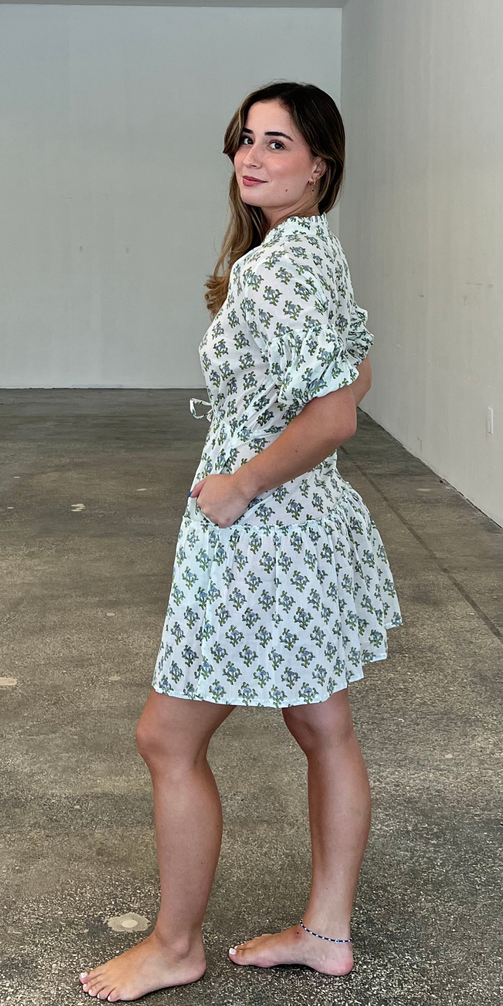 Blue Flower Short Mao Dress