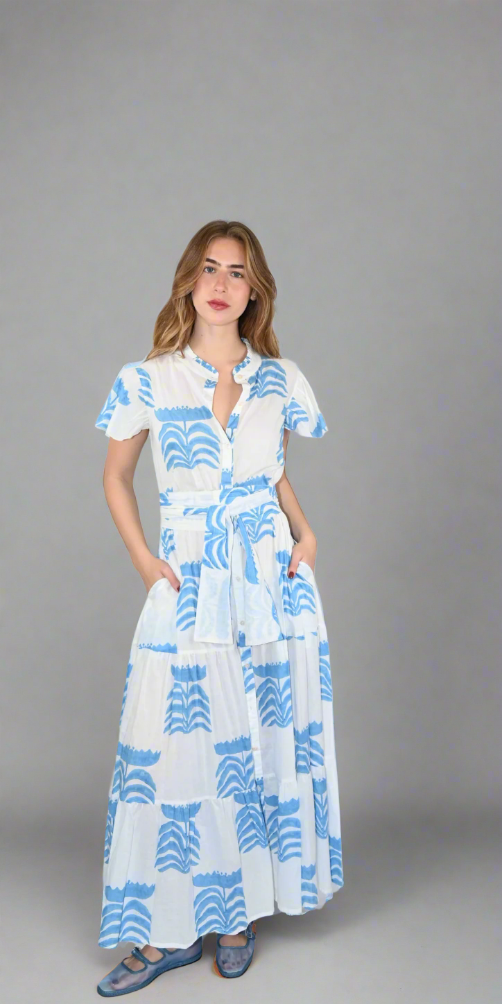 Light Blue Jaipur Buti Cap Sleeve Dress