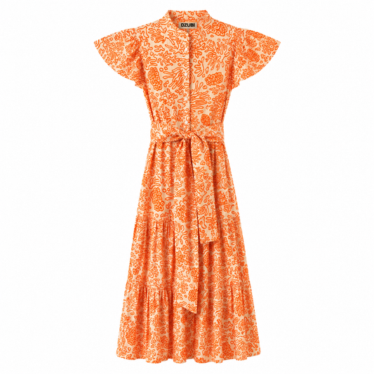 Orange Coral Cap Sleeve Dress