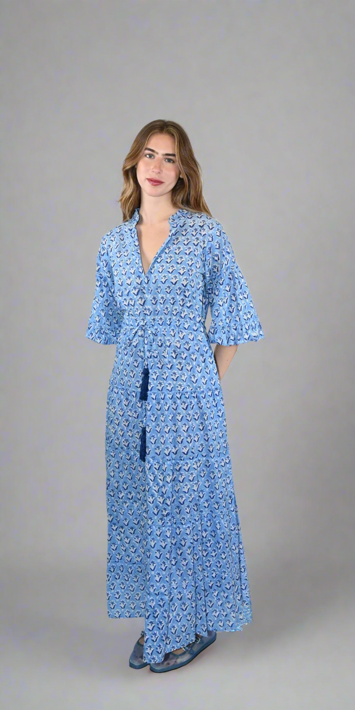 Azure Blossom Long Mao Dress