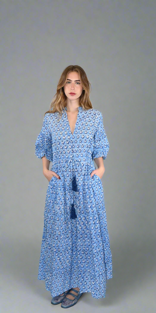 Azure Blossom Long Mao Dress