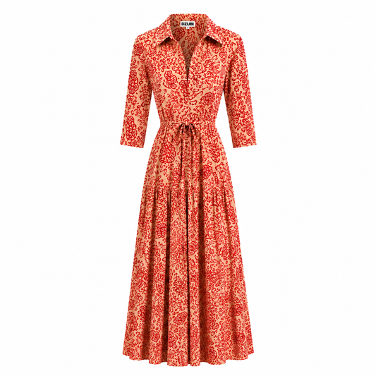Red Coral Shirt Dress