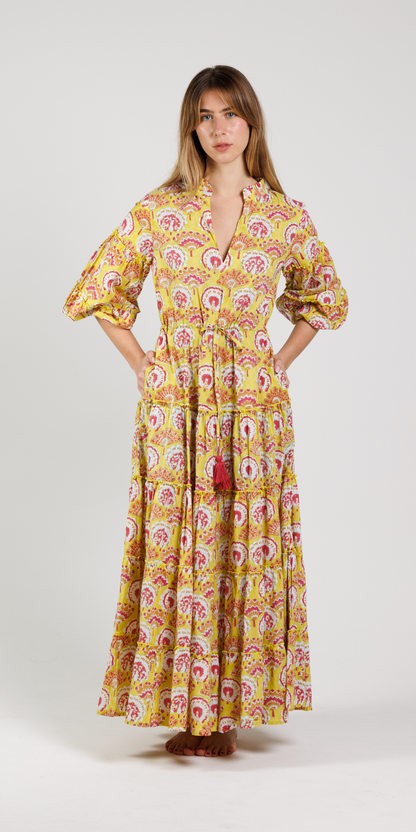 Yellow Peacock Long Mao Dress