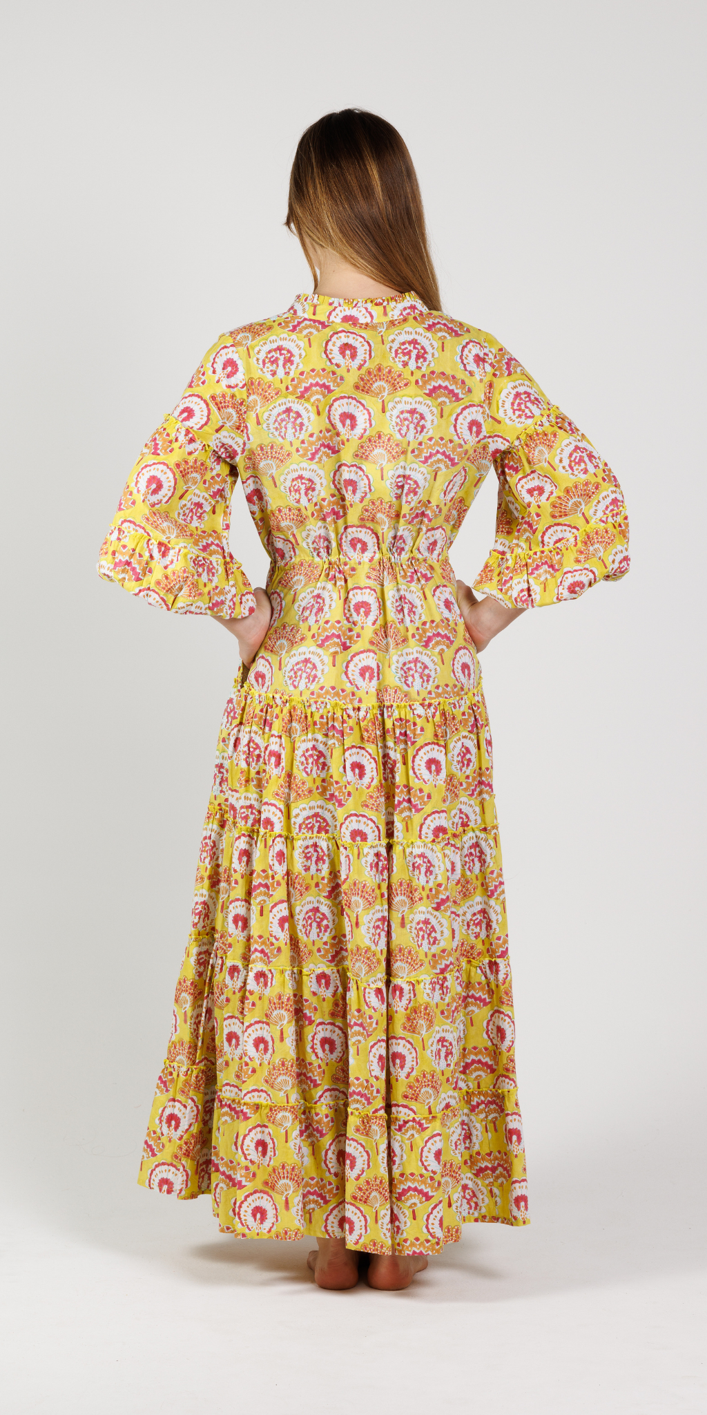 Yellow Peacock Long Mao Dress