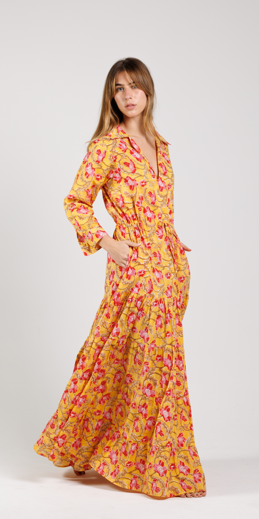 Aloha Yellow Long Shirt Dress