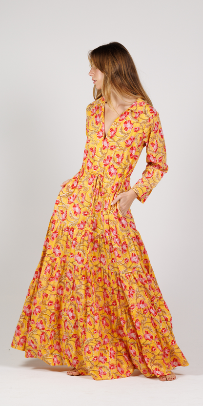 Aloha Yellow Long Shirt Dress