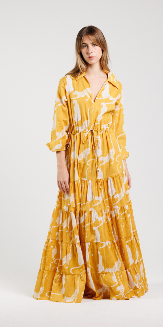 Yellow Panther Shirt Dress