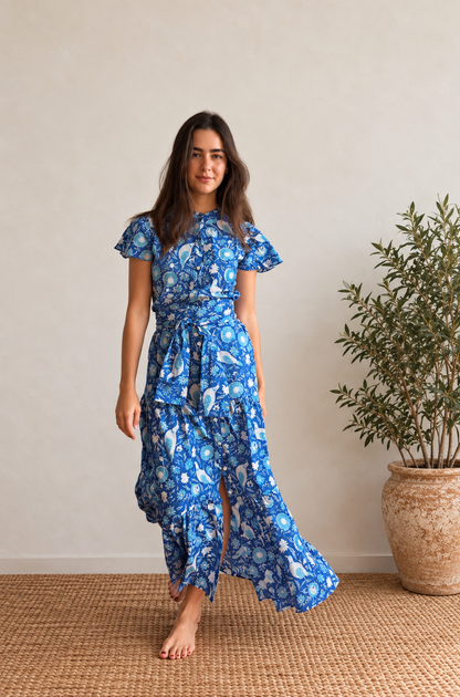 Indigo Birdsong Cap Sleeve Dress