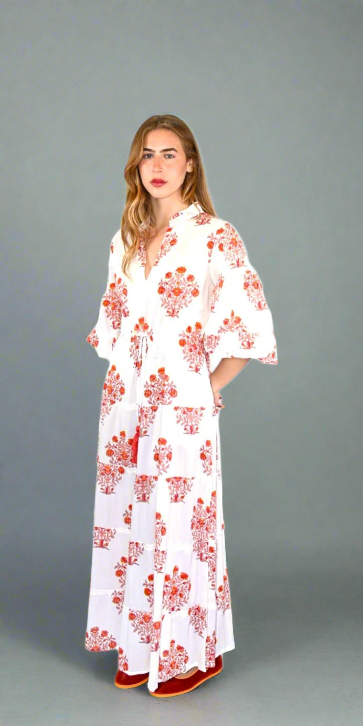 Coral Blossom Long Mao Dress