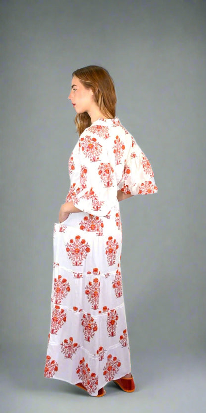 Coral Blossom Long Mao Dress