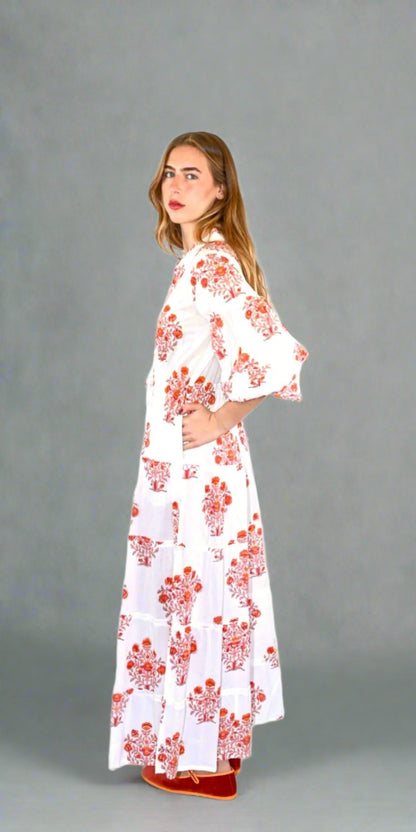 Coral Blossom Long Mao Dress