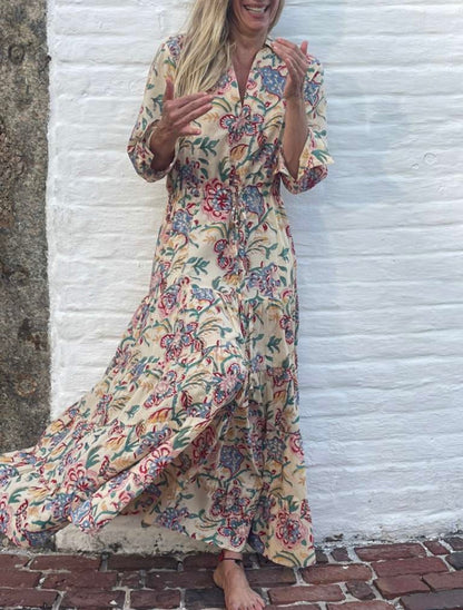 Sunwashed Bloom Long Shirt Dress