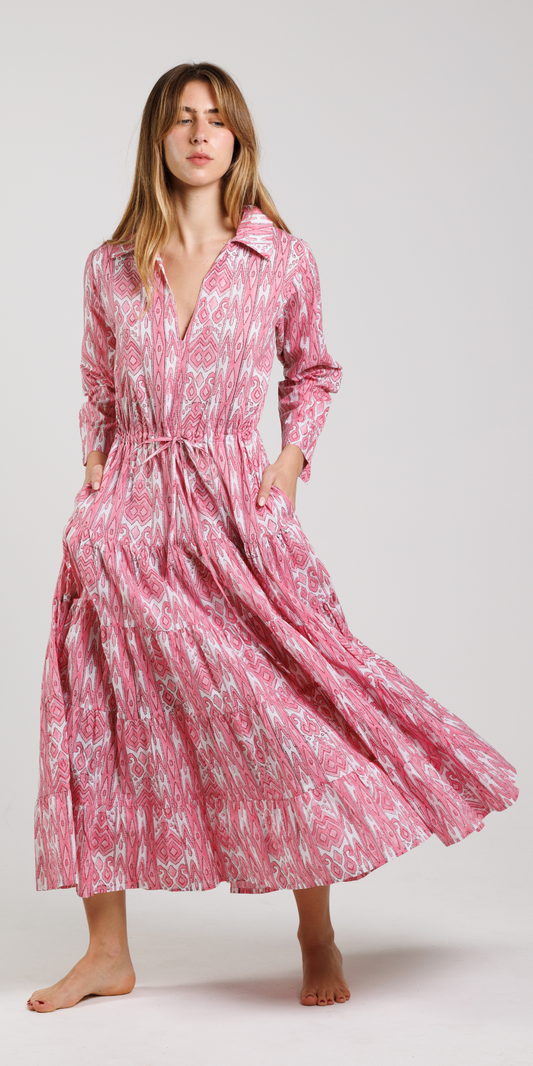 Pink Ikat Shirt Dress