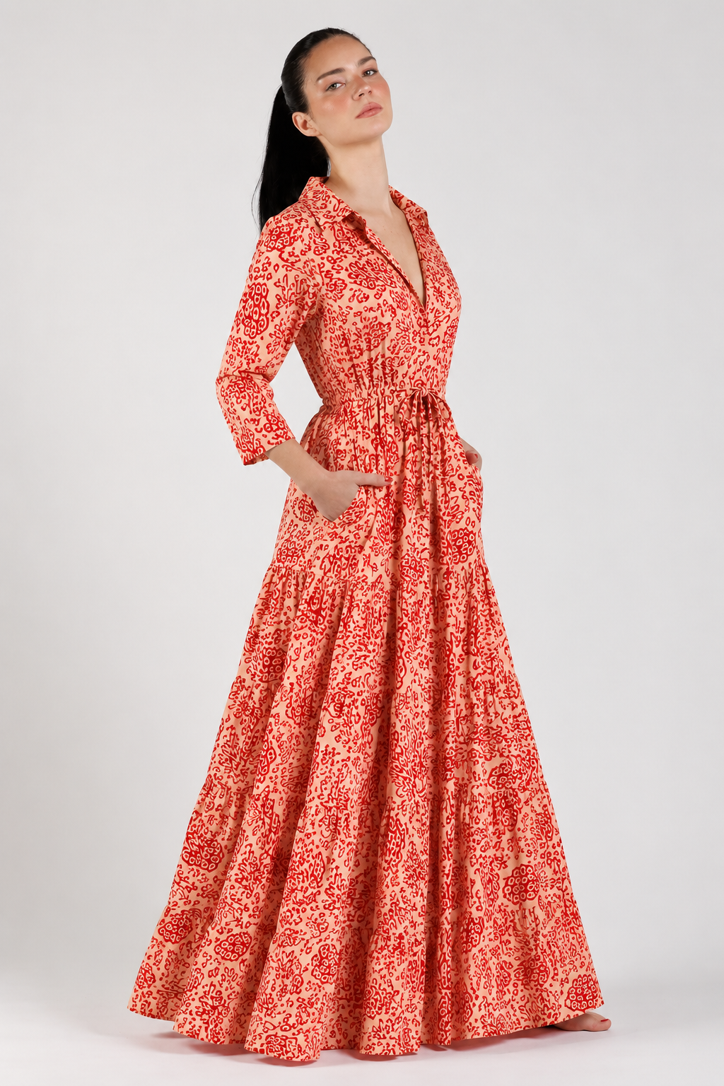 Red Coral Shirt Dress