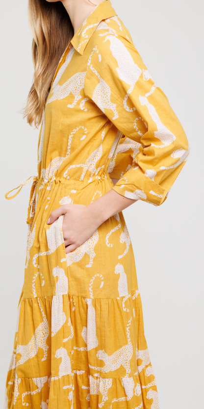 Yellow Panther Shirt Dress