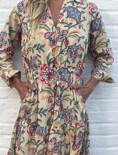 Sunwashed Bloom Long Shirt Dress