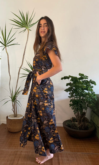 Midnight Marigold Cap Sleeve Dress