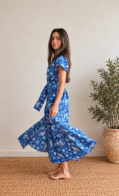 Indigo Birdsong Cap Sleeve Dress