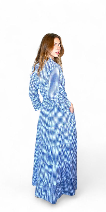 Coastal Gingham Long Shirt Dress