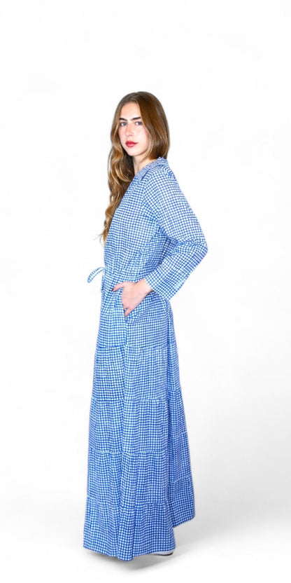 Coastal Gingham Long Shirt Dress