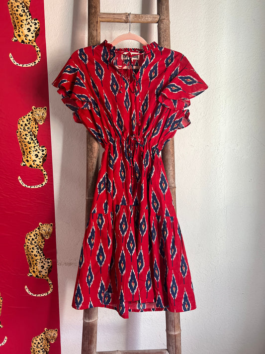 Red Aztec Short Cap Sleeve Dress