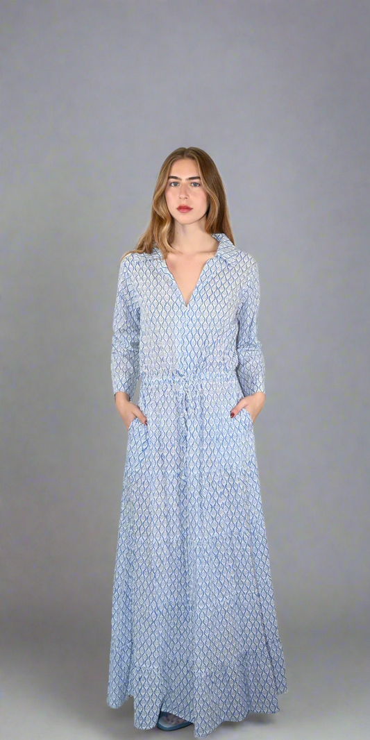 Ripples And Dots Long Shirt Dress