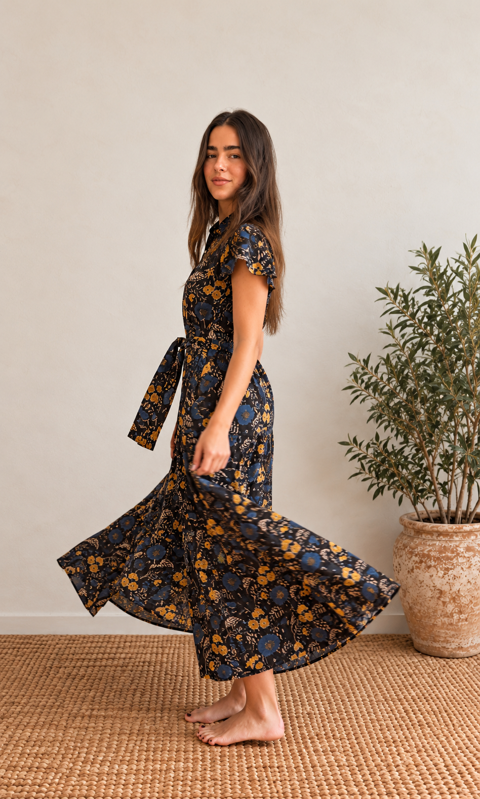 Midnight Marigold Cap Sleeve Dress