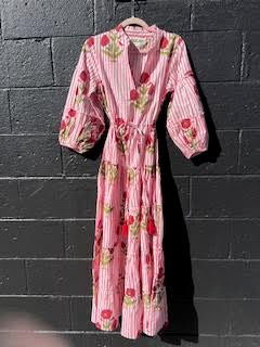 Pink Stripped Mughal Long Mao Dress