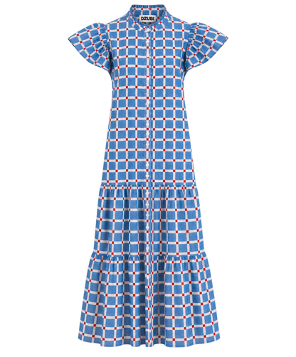 Blue Riviera Geo Cap Sleeve Dress