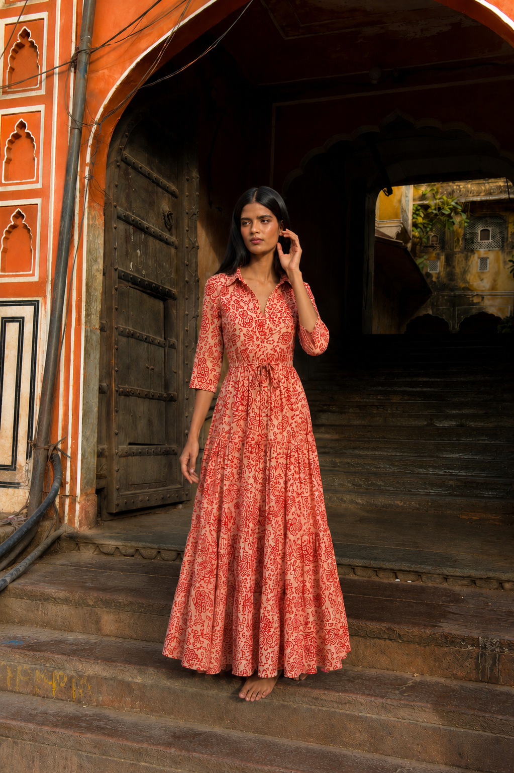 Red Coral Shirt Dress