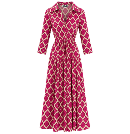 Pink Ikat Long Shirt Dress