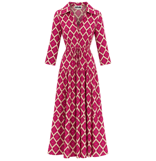 Pink Ikat Long Shirt Dress
