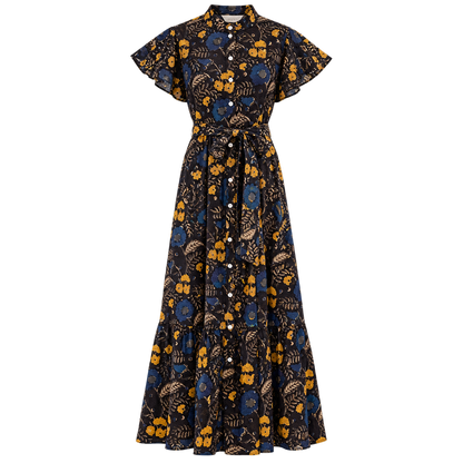 Midnight Marigold Cap Sleeve Dress