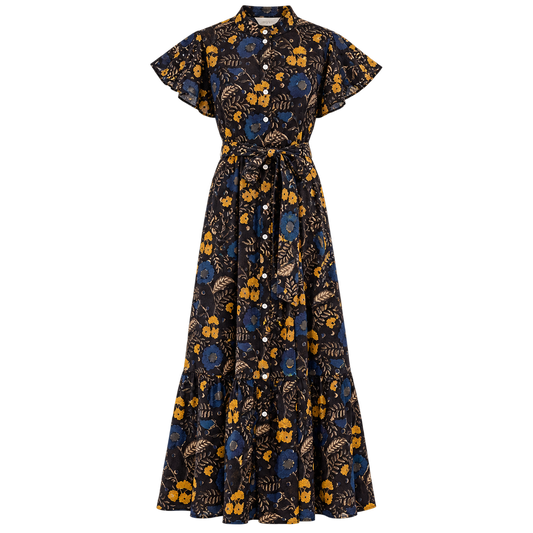 Midnight Marigold Cap Sleeve Dress