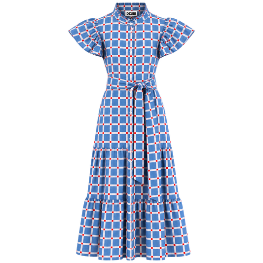 Blue Riviera Geo Cap Sleeve Dress