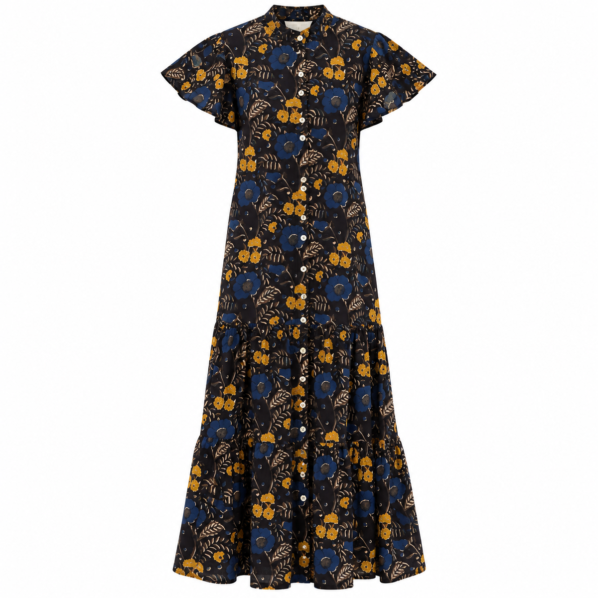 Midnight Marigold Cap Sleeve Dress