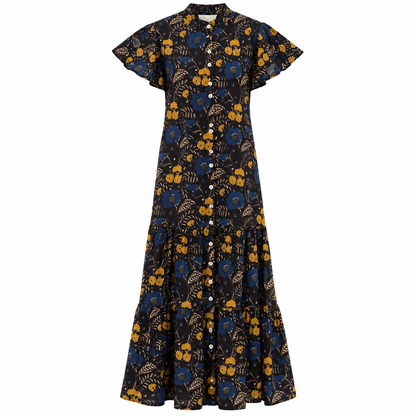 Midnight Marigold Cap Sleeve Dress