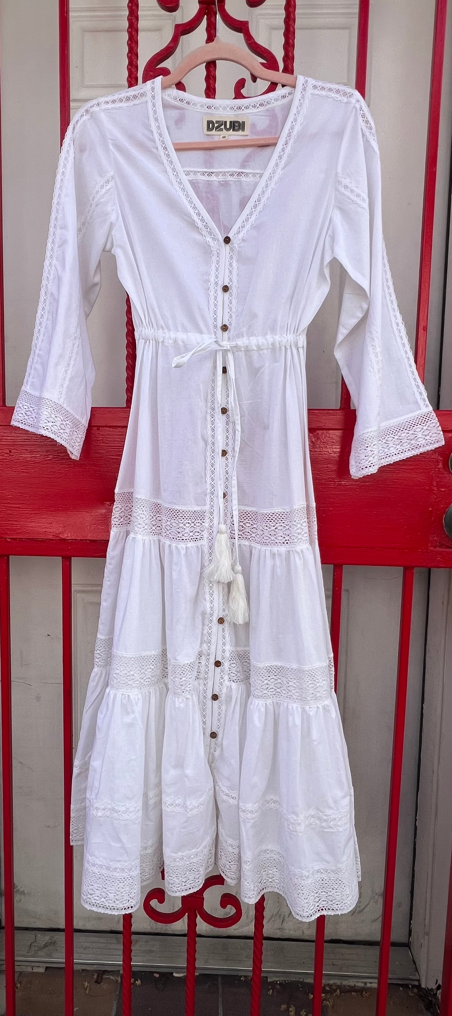 White Button Down Long Lace Dress